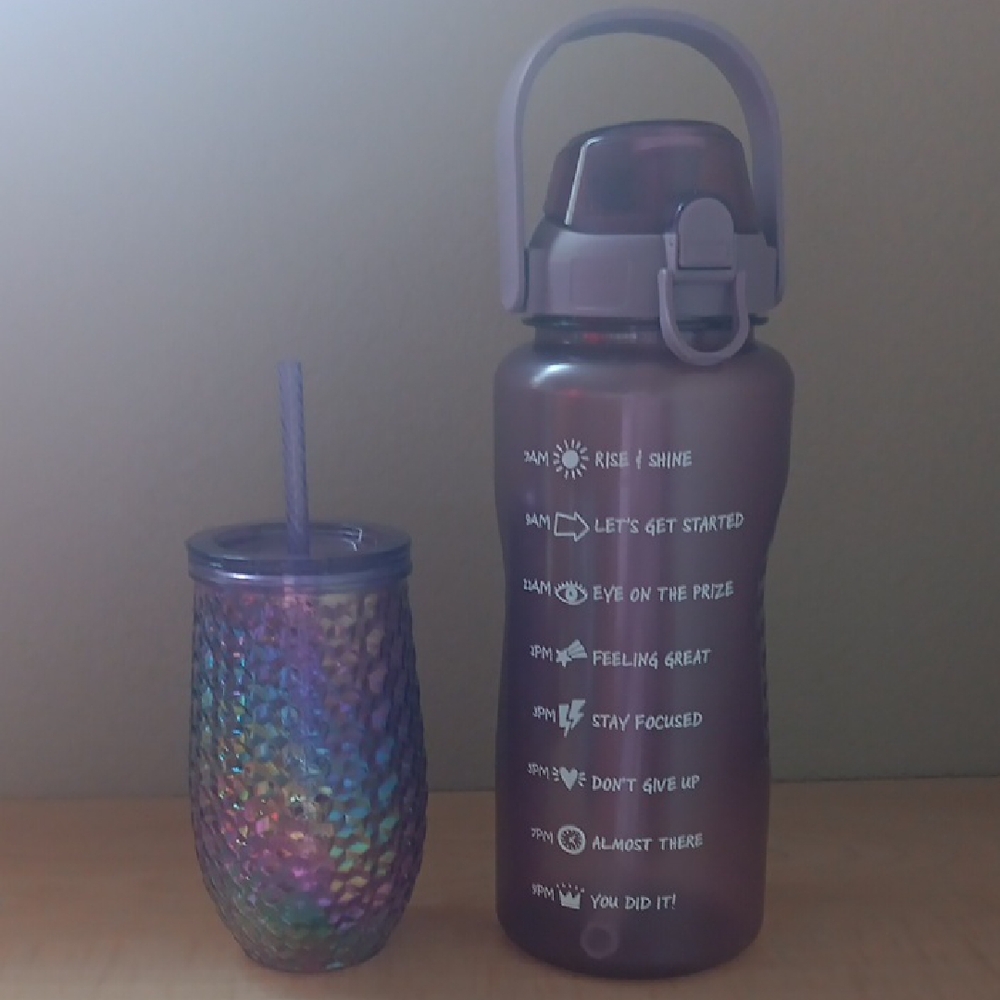 Purple Water Bottle and Iridescent Tumbler Set